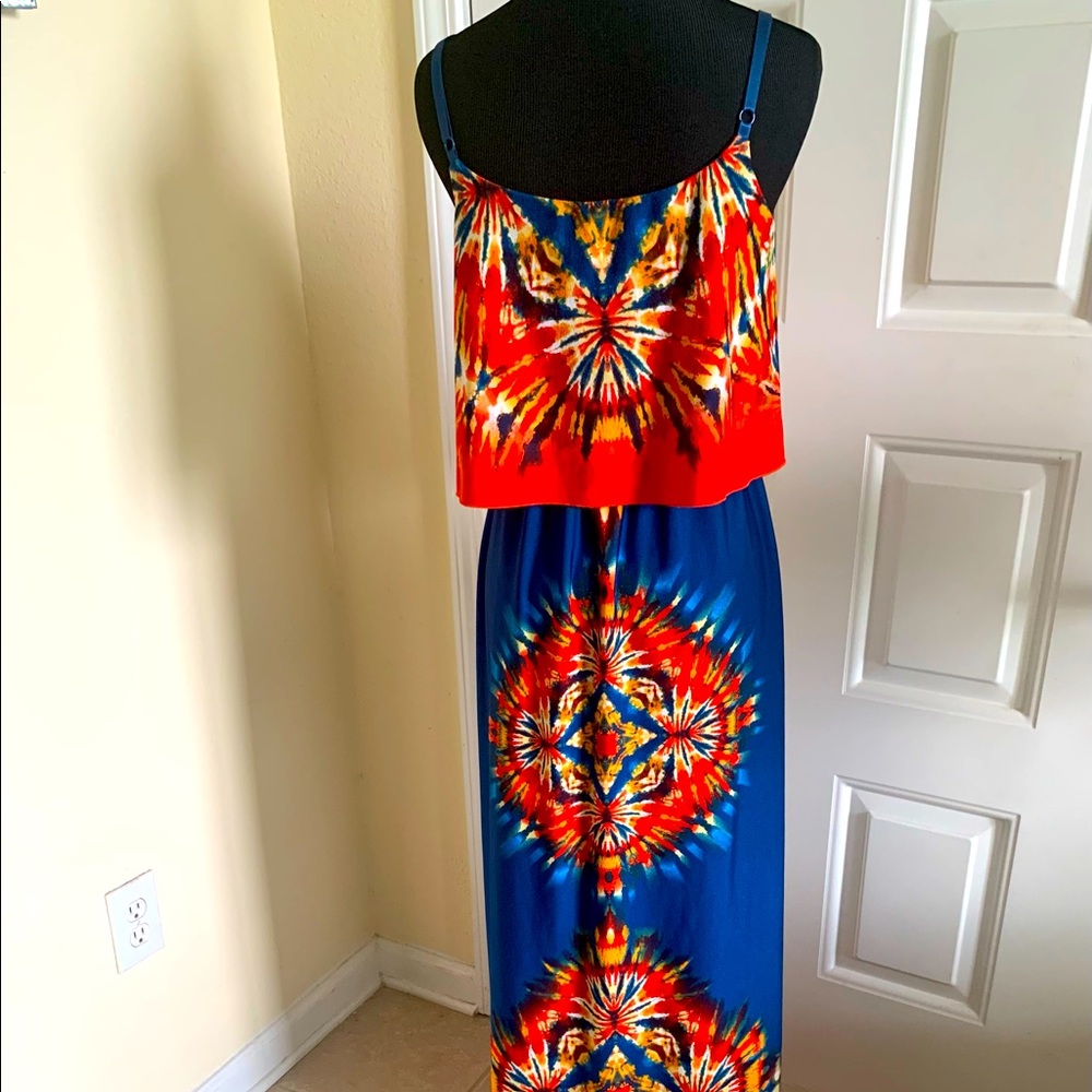 Bailey Blue Red Blue And Orange Tie Dyed Maxi Dress Size S